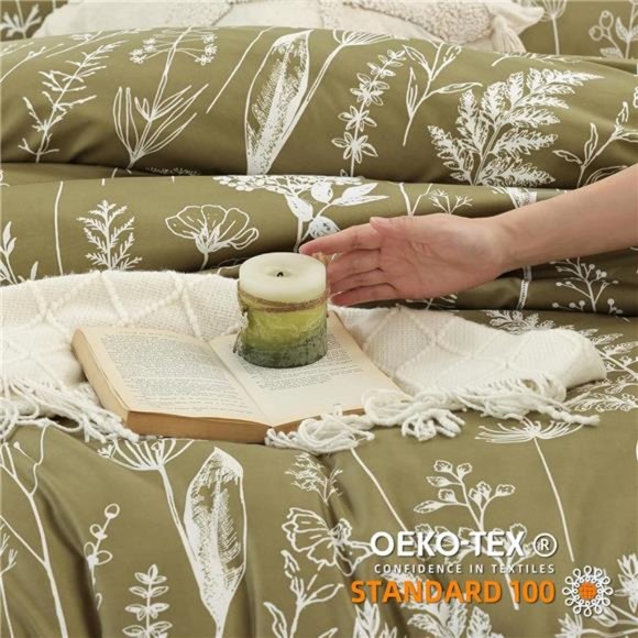 3 Pieces Duvet Covers Queen Size Floral Cover White Botanical Printed Soft Bed - Picture 7 of 8